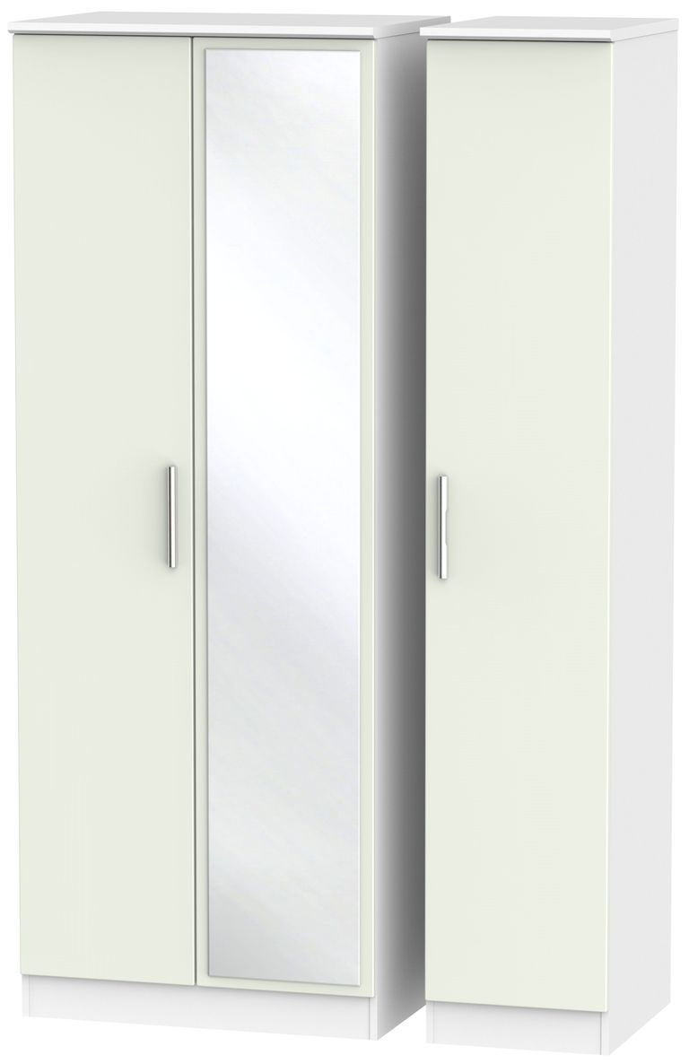 Knightsbridge Cashmere Matt and White 3 Door Tall Triple Wardrobe - 1 Mirror