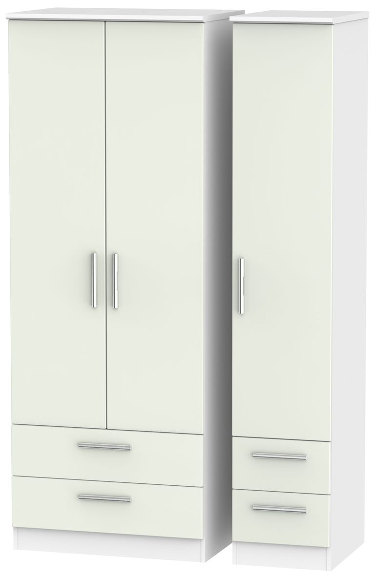 Knightsbridge Cashmere Matt and White 3 Door Tall Triple Wardrobe - 4 Drawers