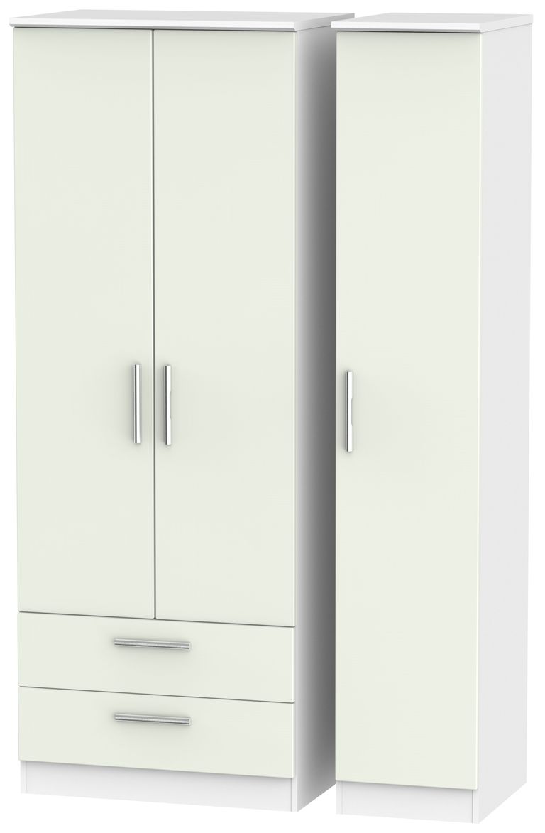 Knightsbridge Cashmere Matt and White 3 Door Tall Triple Wardrobe - LHF 2 Drawers