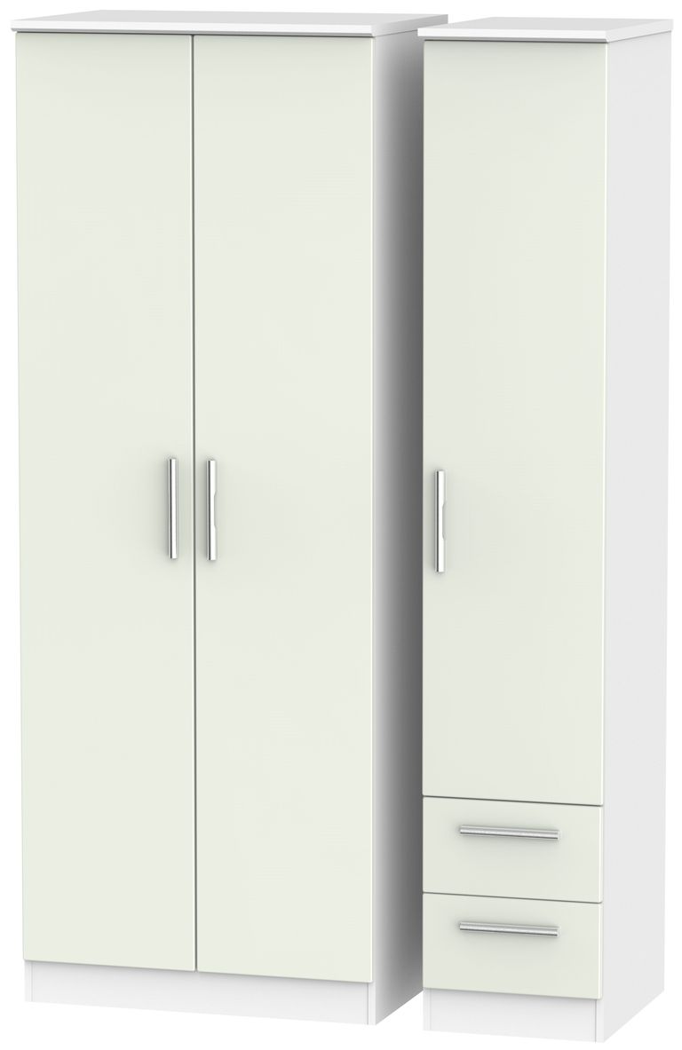 Knightsbridge Cashmere Matt and White 3 Door Tall Triple Wardrobe - RHF 2 Drawers