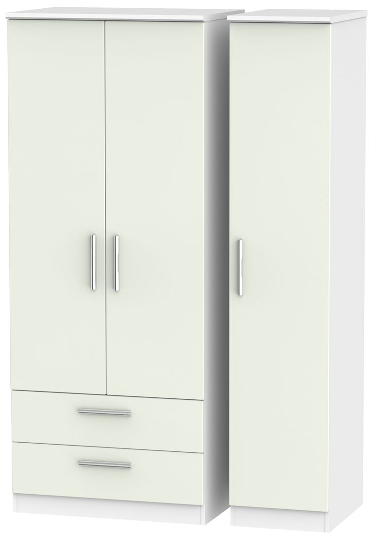 Knightsbridge Cashmere Matt and White 3 Door Triple Wardrobe - LHF 2 Drawers