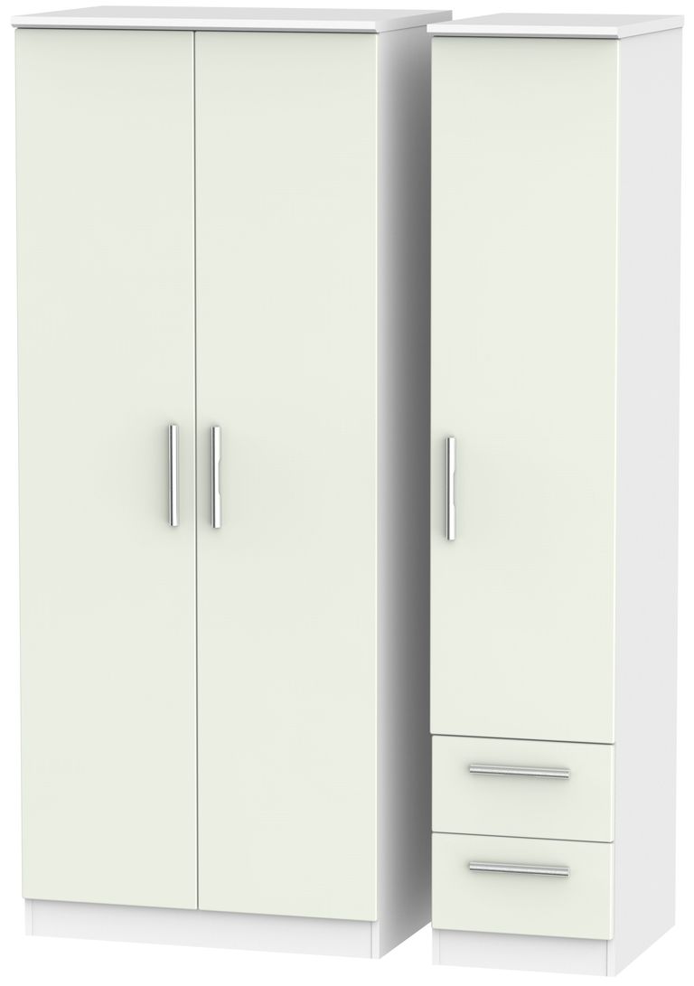 Knightsbridge Cashmere Matt and White 3 Door Triple Wardrobe - RHF 2 Drawers
