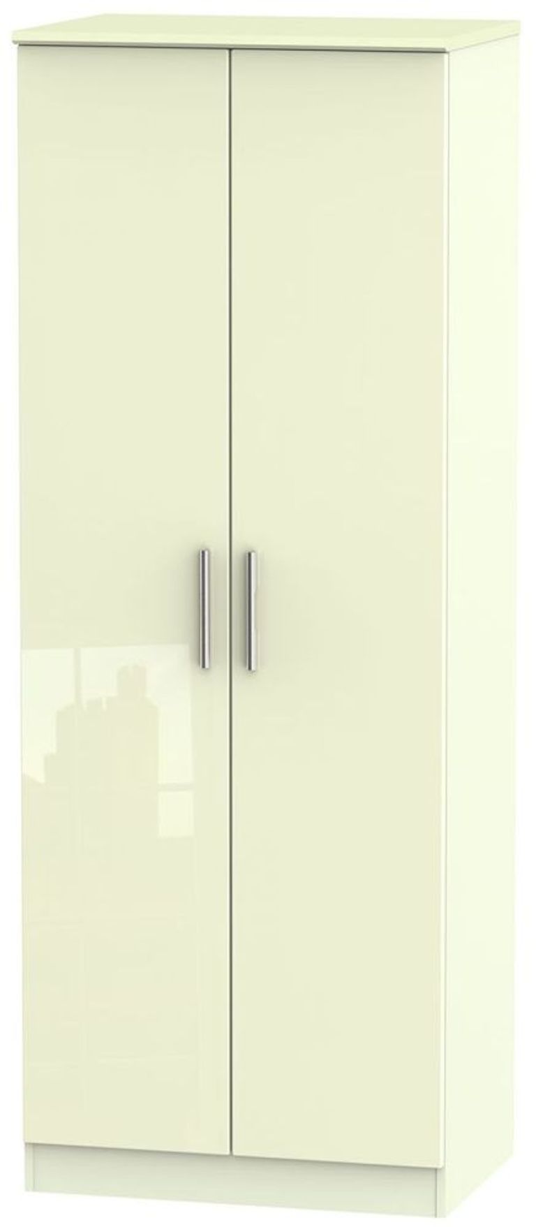 Knightsbridge Cream Gloss 2 Door Plain Tall Wardrobe