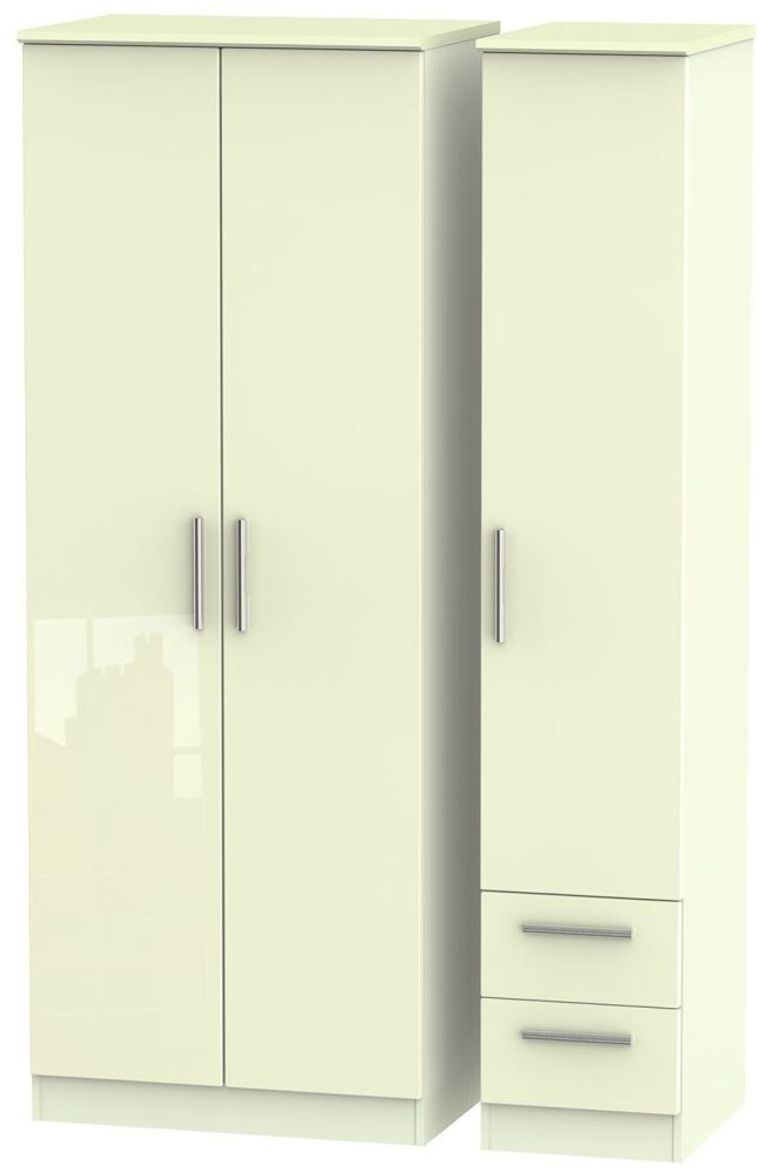 Knightsbridge Wardrobe - 3 Door - RHF 2 Drawers - Tall Triple - Cream Gloss