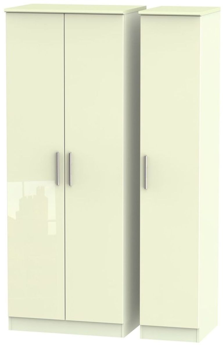 Knightsbridge Cream Gloss 3 Door Tall Triple Wardrobe