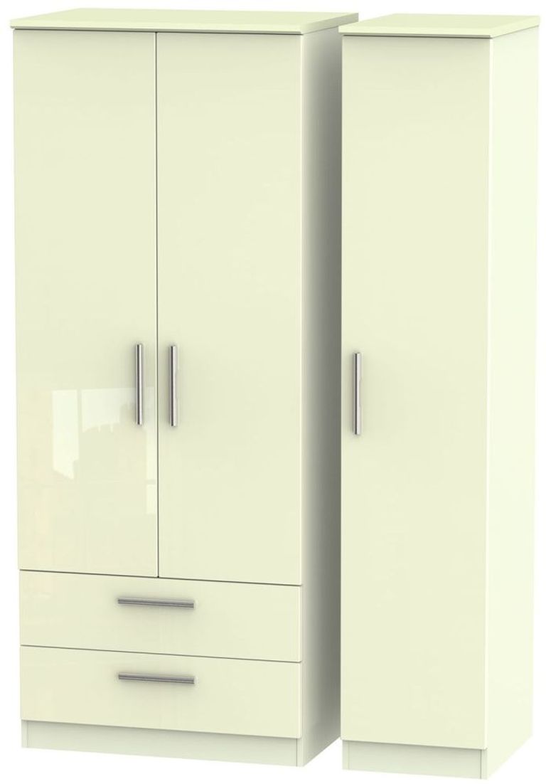 Knightsbridge Wardrobe - 3 Door - LHF 2 Drawers - Triple - Cream Gloss