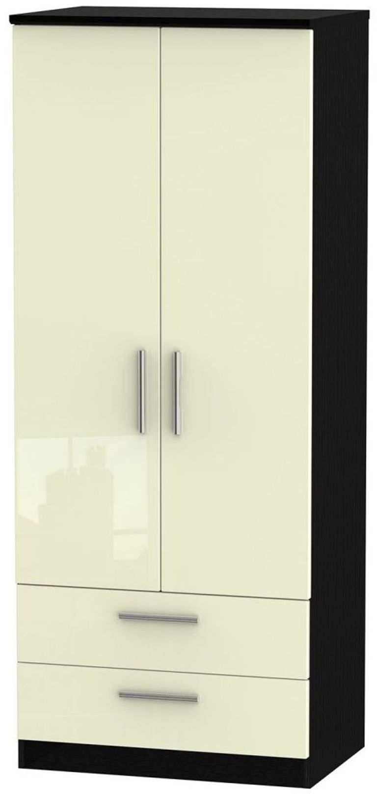 Knightsbridge Cream Gloss and Black 2 Door 2 Drawer Double Wardrobe