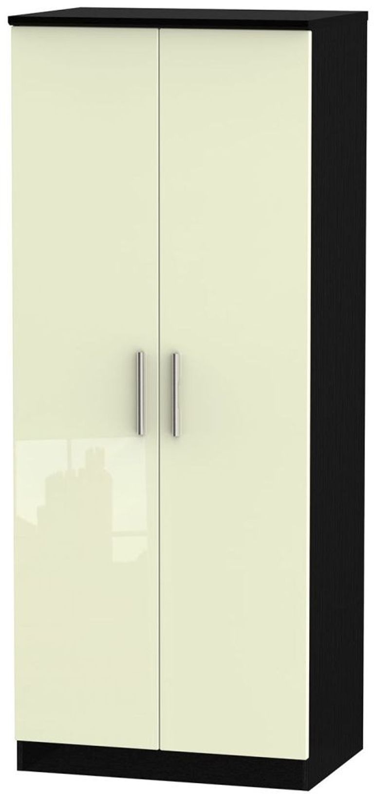 Knightsbridge Cream Gloss and Black 2 Door Plain Wardrobe