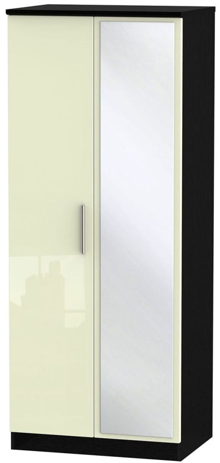 Knightsbridge Cream Gloss and Black 2 Door Wardrobe - 1 Mirror