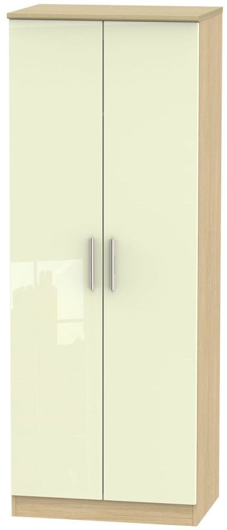 Knightsbridge Cream Gloss and Light Oak 2 Door Plain Tall Wardrobe