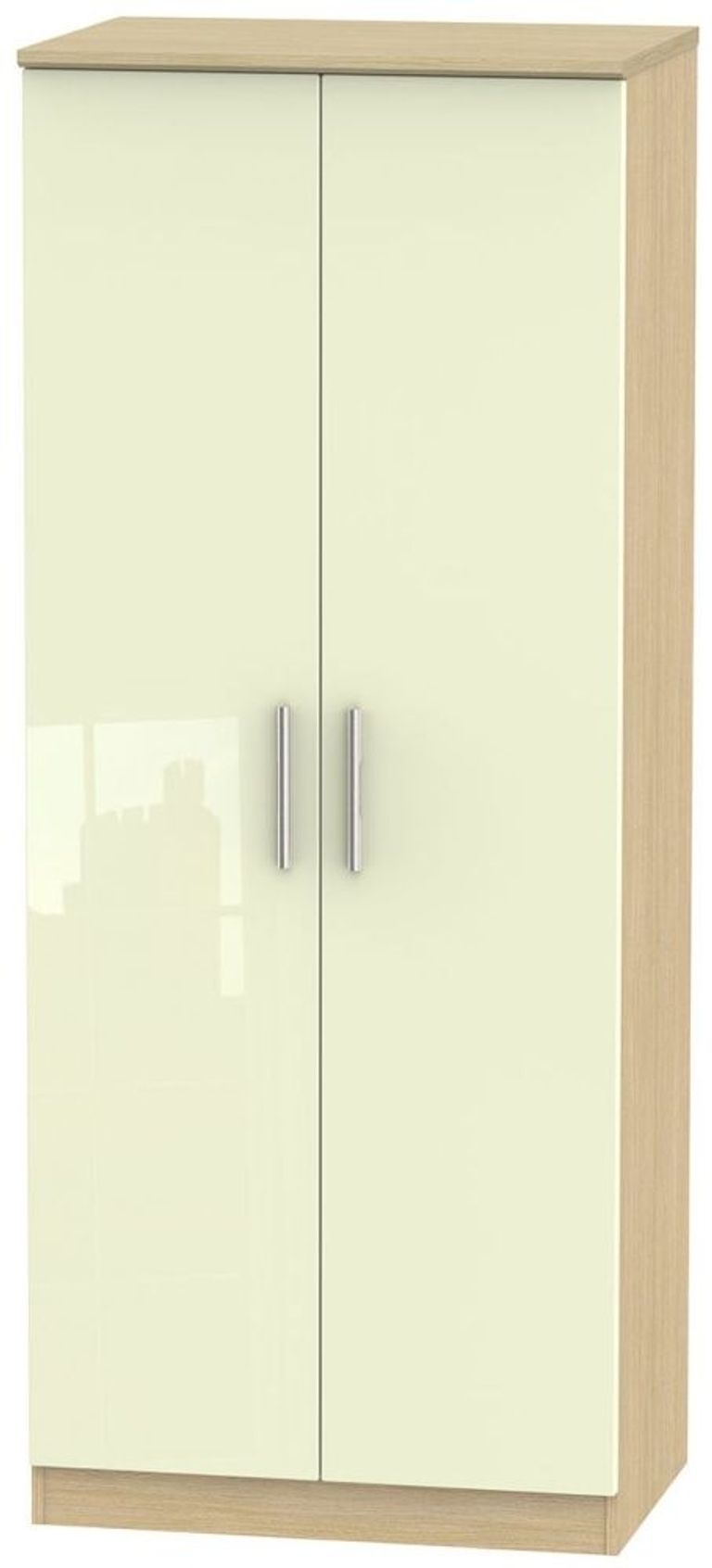 Knightsbridge Cream Gloss and Light Oak 2 Door Plain Wardrobe