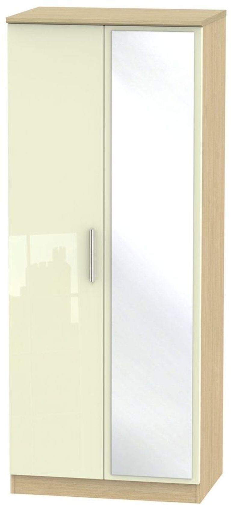 Knightsbridge Cream Gloss and Light Oak 2 Door Wardrobe - 1 Mirror