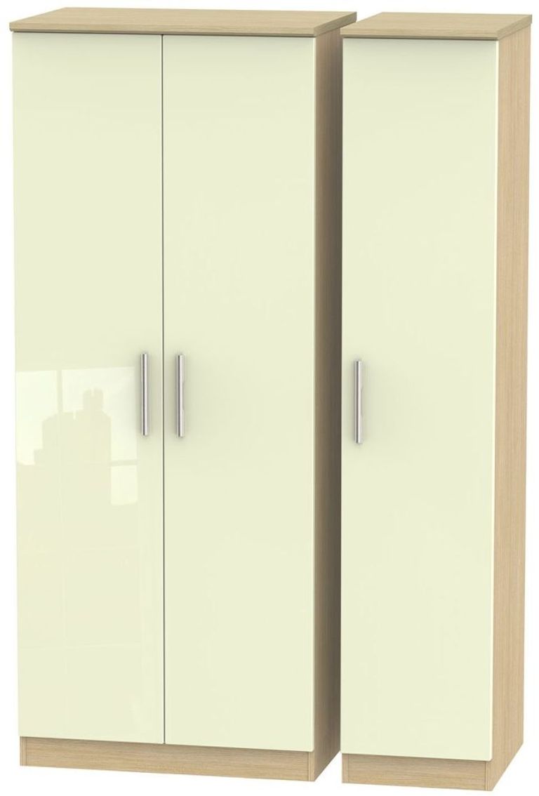 Knightsbridge Cream Gloss and Light Oak 3 Door Triple Wardrobe