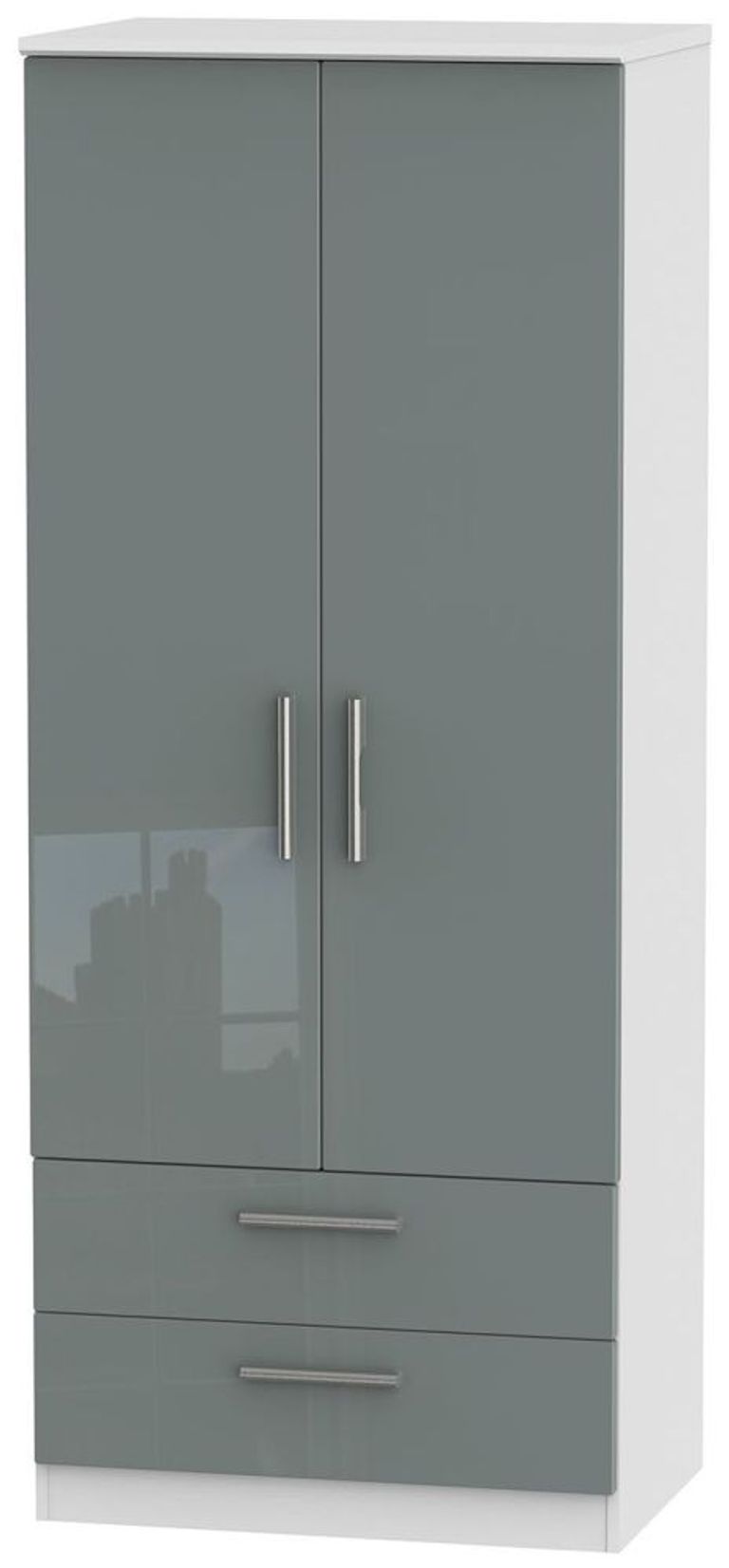 Knightsbridge Gloss Grey and White 2 Door 2 Drawer Double Wardrobe
