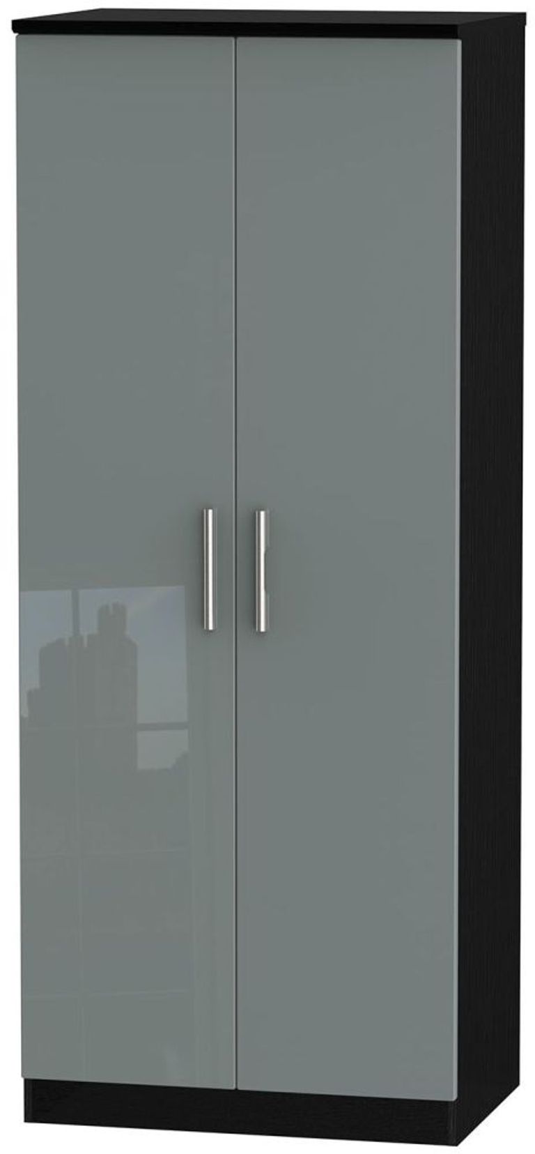 Knightsbridge Grey Gloss and Black 2 Door Plain Wardrobe
