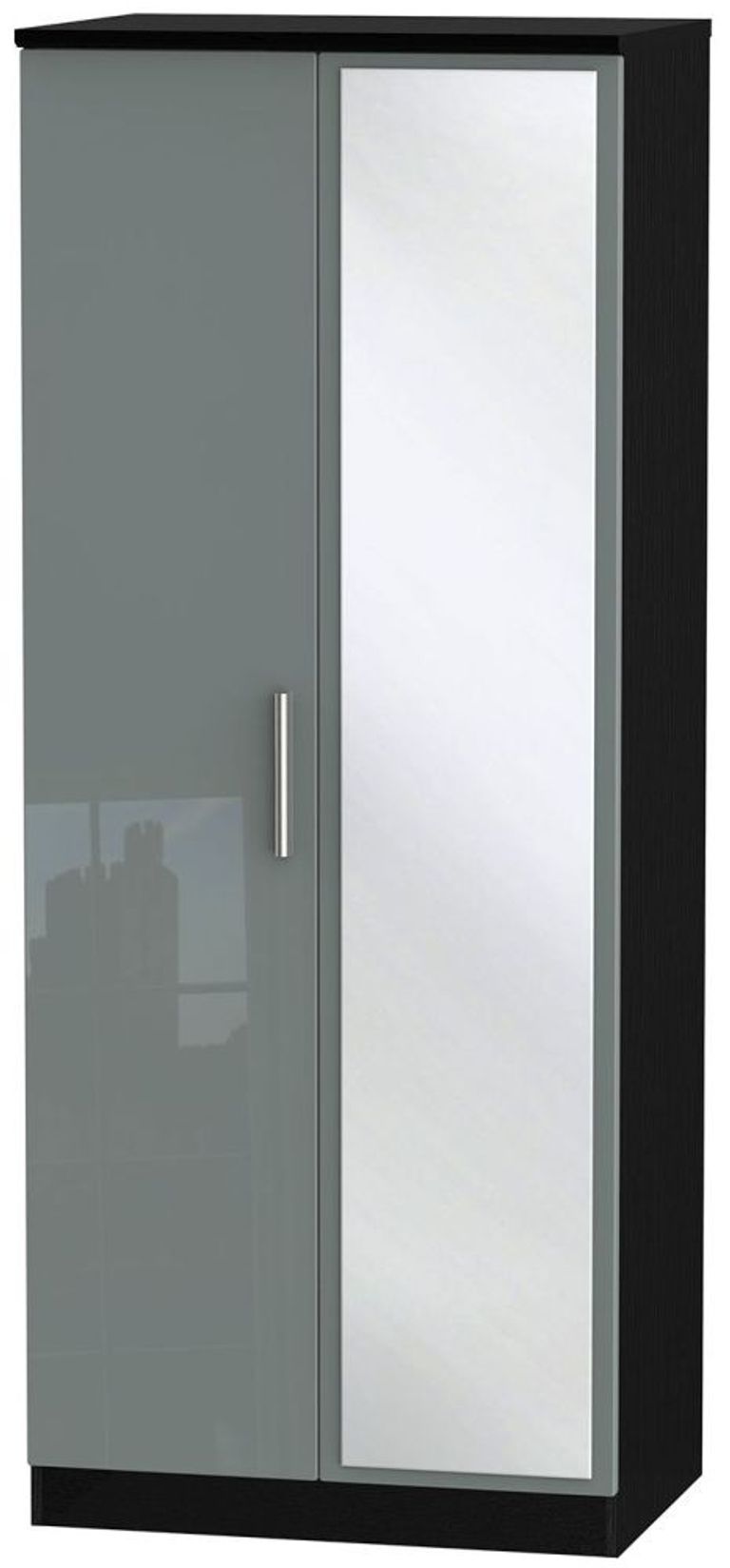 Knightsbridge Grey Gloss and Black 2 Door Wardrobe - 1 Mirror