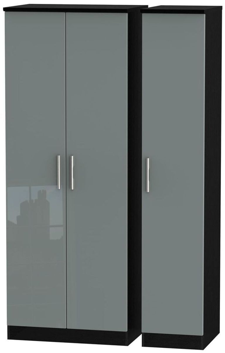 Knightsbridge Grey Gloss and Black 3 Door Tall Triple Wardrobe