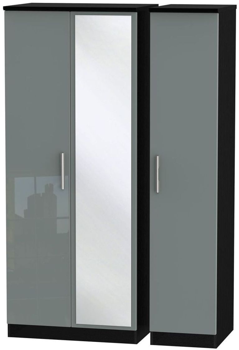 Knightsbridge Grey Gloss and Black 3 Door Triple Wardrobe - 1 Mirror