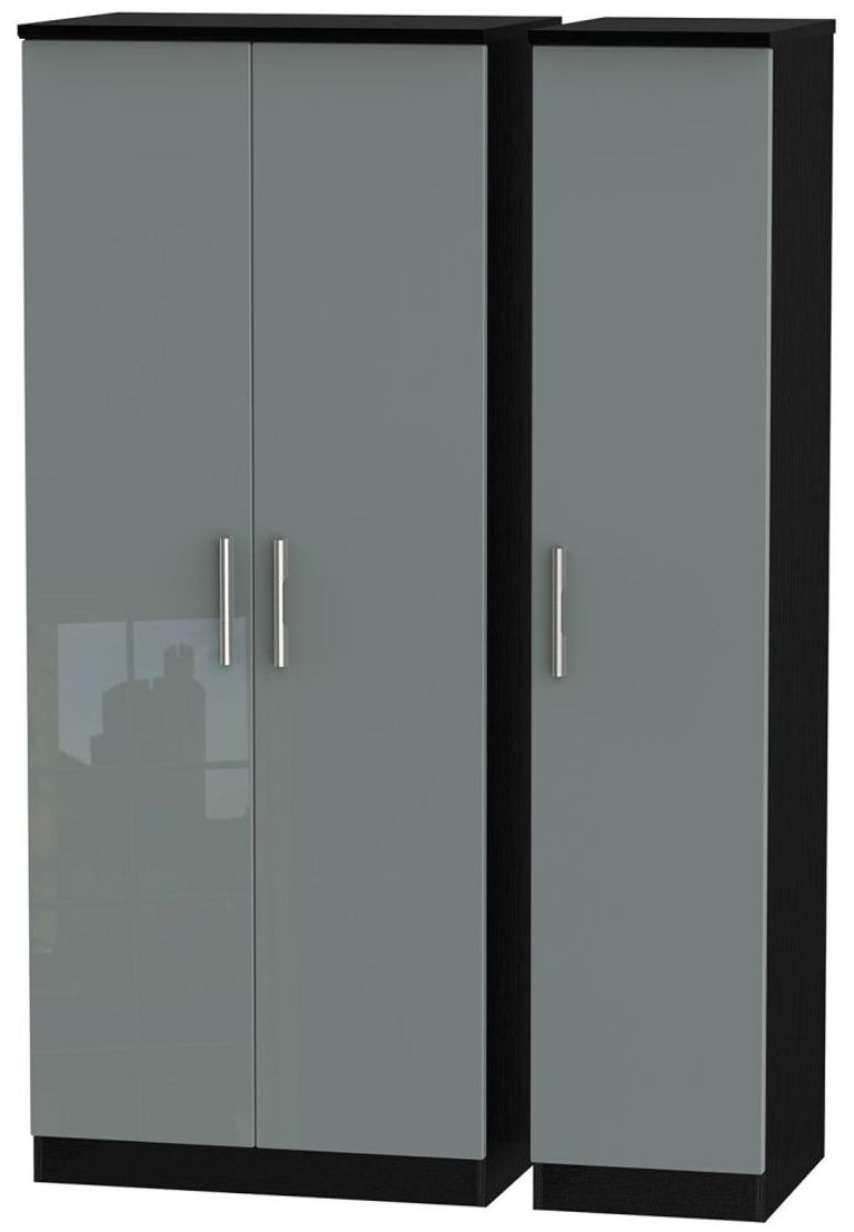 Knightsbridge Grey Gloss and Black 3 Door Triple Wardrobe