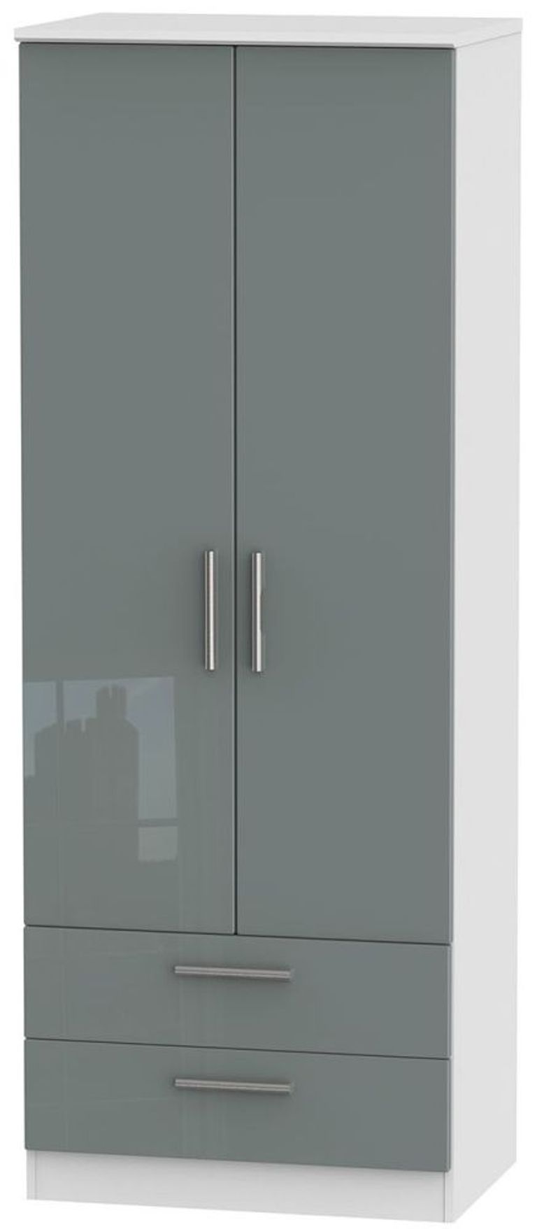 Knightsbridge Grey Gloss and White 2 Door 2 Drawer Tall Wardrobe