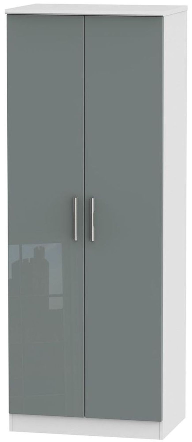 Knightsbridge Grey Gloss and White 2 Door Plain Tall Wardrobe