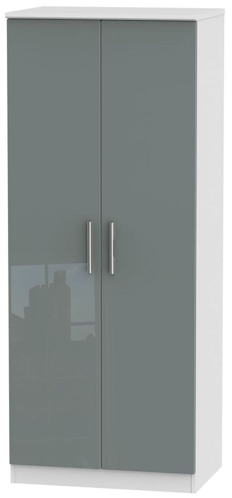 Knightsbridge Grey Gloss and White 2 Door Plain Wardrobe