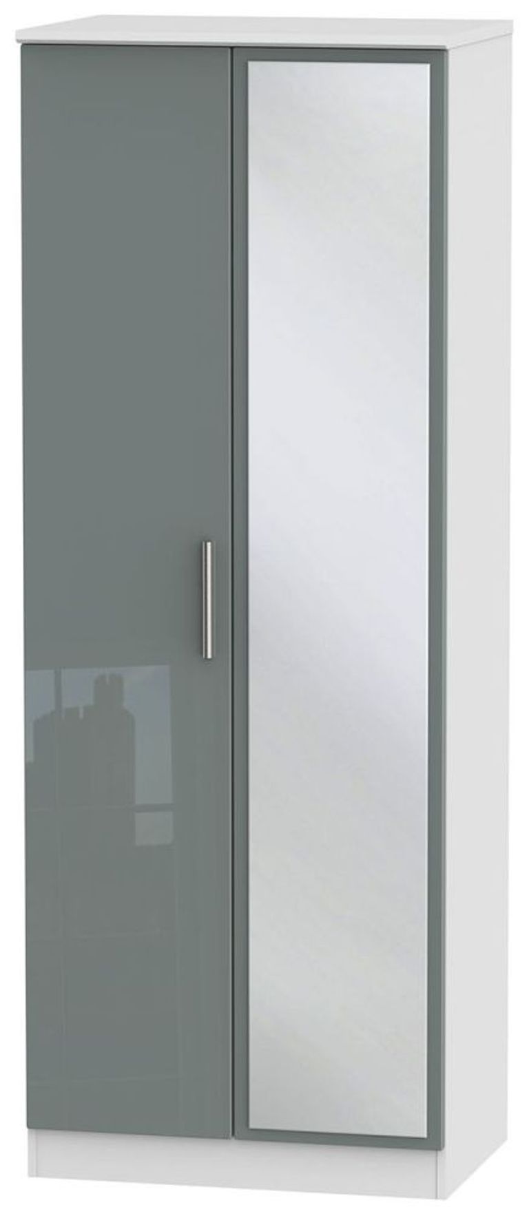 Knightsbridge Grey Gloss and White 2 Door Tall Wardrobe - 1 Mirror