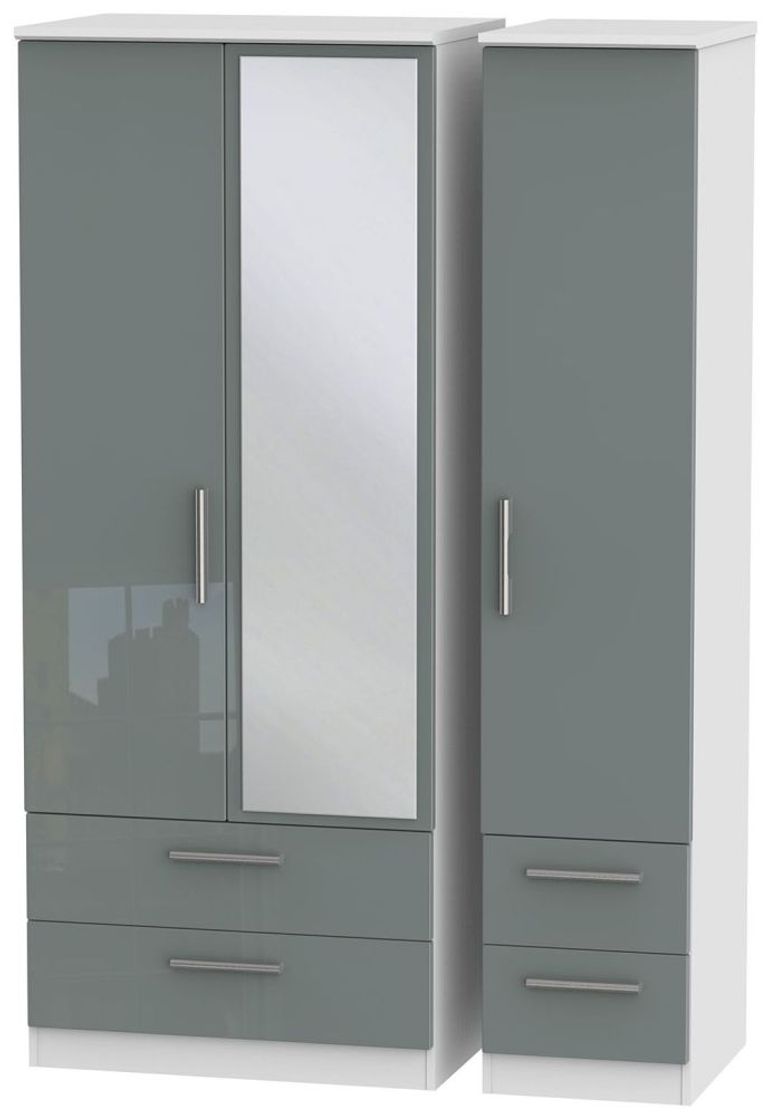 Knightsbridge Grey Gloss and White 3 Door Combi Wardrobe - 1 Mirror