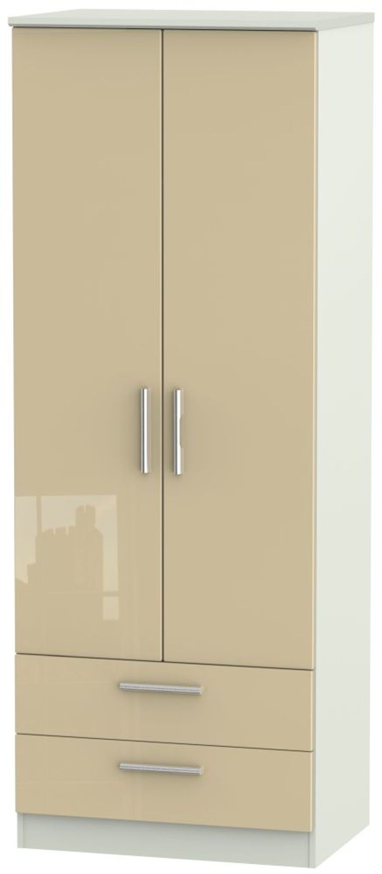 Knightsbridge Mushroom and Cashmere Matt 2 Door 2 Drawer Tall Wardrobe