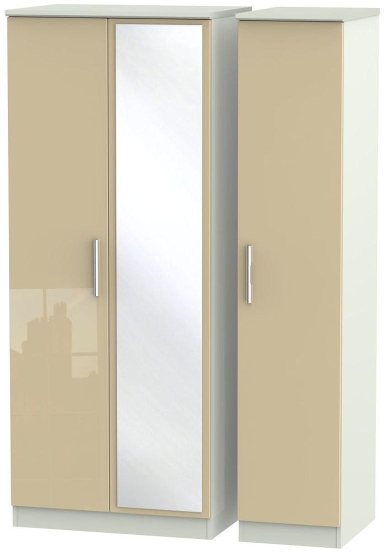 Knightsbridge Mushroom and Cashmere Matt 3 Door Triple Wardrobe - 1 Mirror