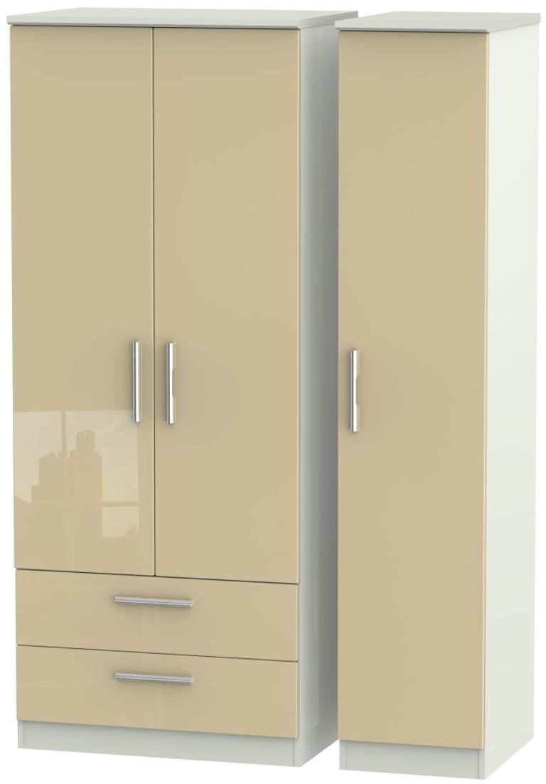 Knightsbridge Mushroom and Cashmere Matt 3 Door Triple Wardrobe - LHF 2 Drawers