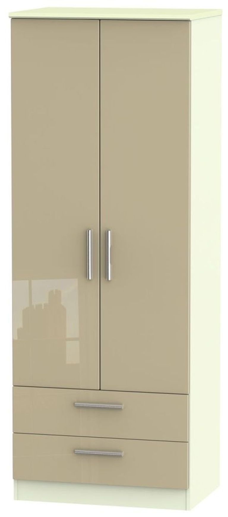 Knightsbridge Mushroom and Cream 2 Door 2 Drawer Tall Wardrobe