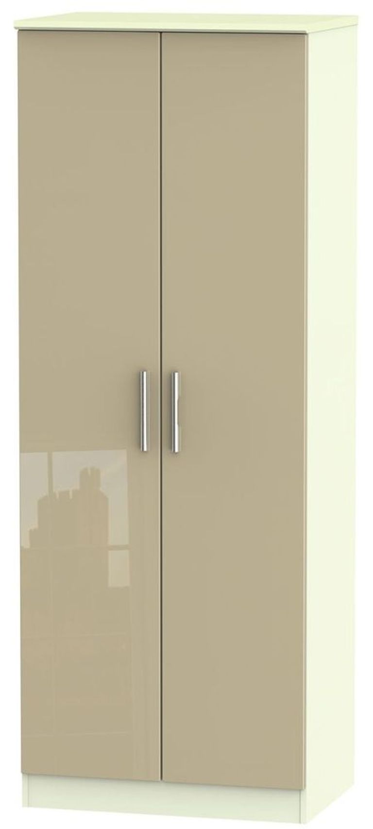 Knightsbridge Mushroom and Cream 2 Door Plain Tall Wardrobe