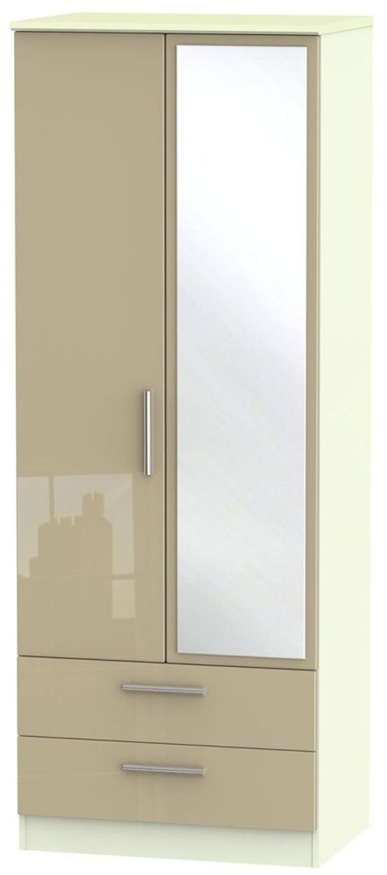 Knightsbridge Mushroom and Cream 2 Door Tall Combi Wardrobe - 1 Mirror