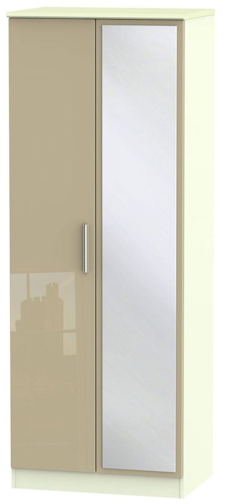 Knightsbridge Mushroom and Cream 2 Door Tall Wardrobe - 1 Mirror