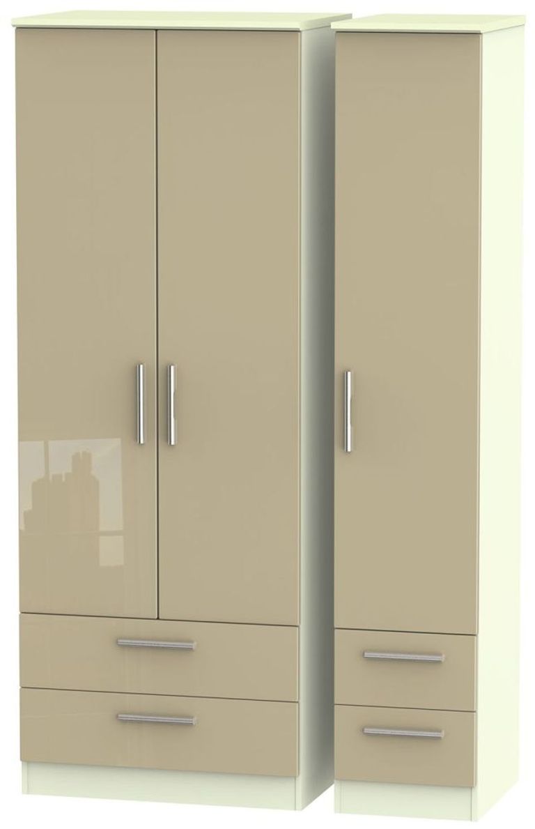 Knightsbridge Mushroom and Cream 3 Door Tall Triple Wardrobe - 4 Drawers