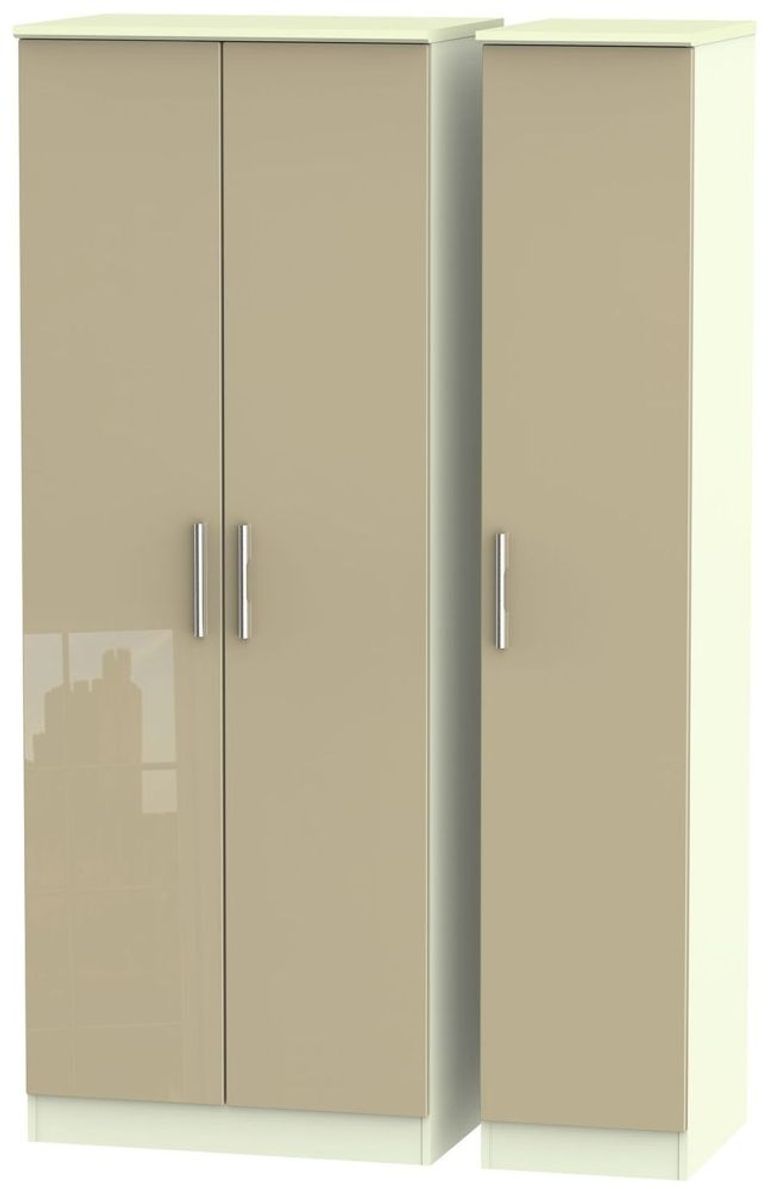 Knightsbridge Mushroom and Cream 3 Door Tall Triple Wardrobe