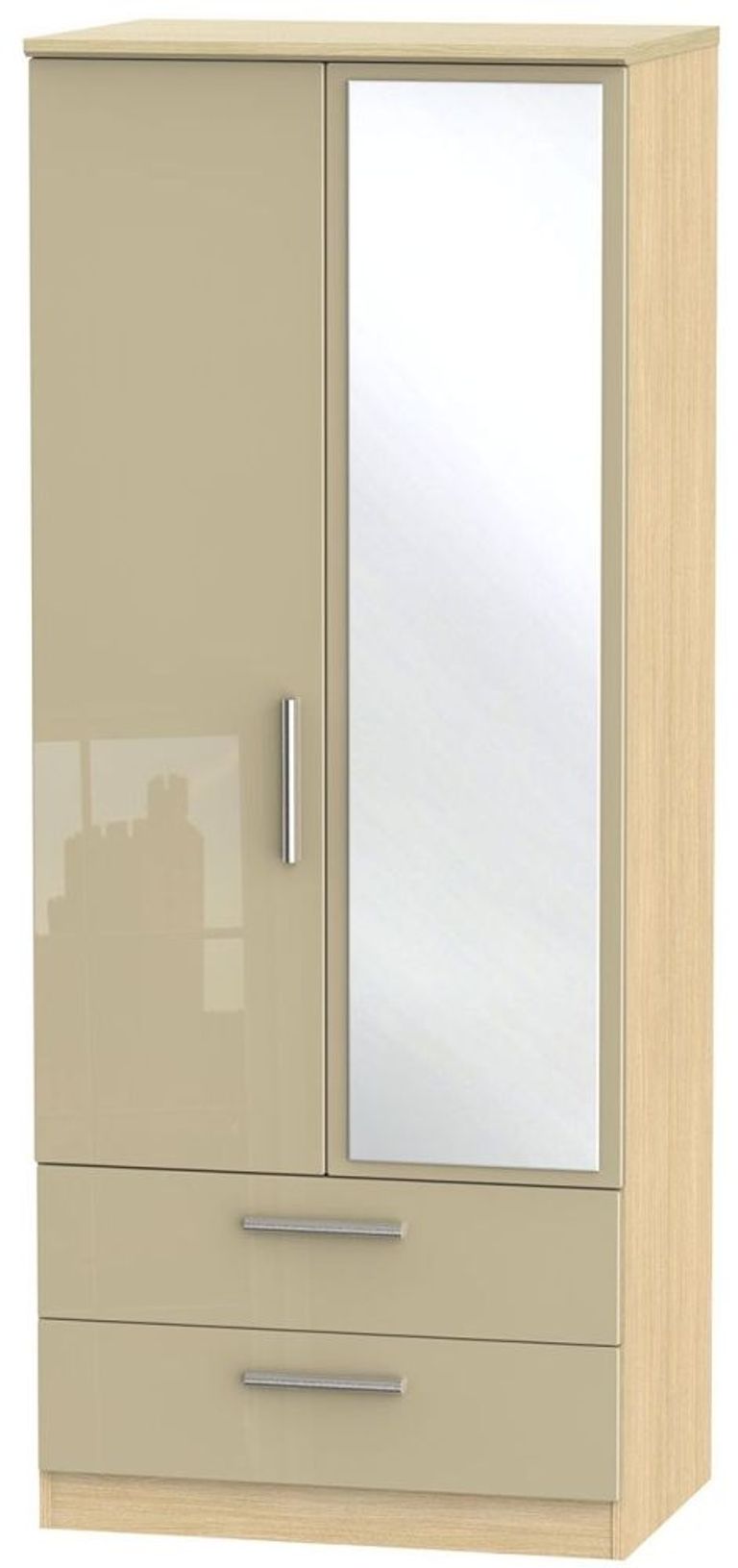 Knightsbridge Mushroom and Light Oak 2 Door Combi Wardrobe - 1 Mirror