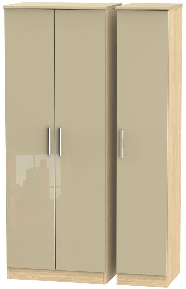 Knightsbridge Mushroom and Light Oak 3 Door Tall Triple Wardrobe