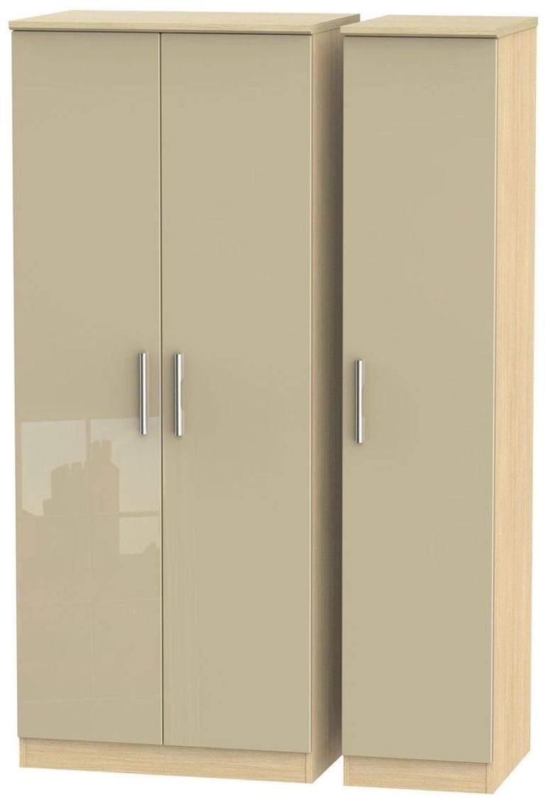 Knightsbridge Mushroom and Light Oak 3 Door Triple Wardrobe