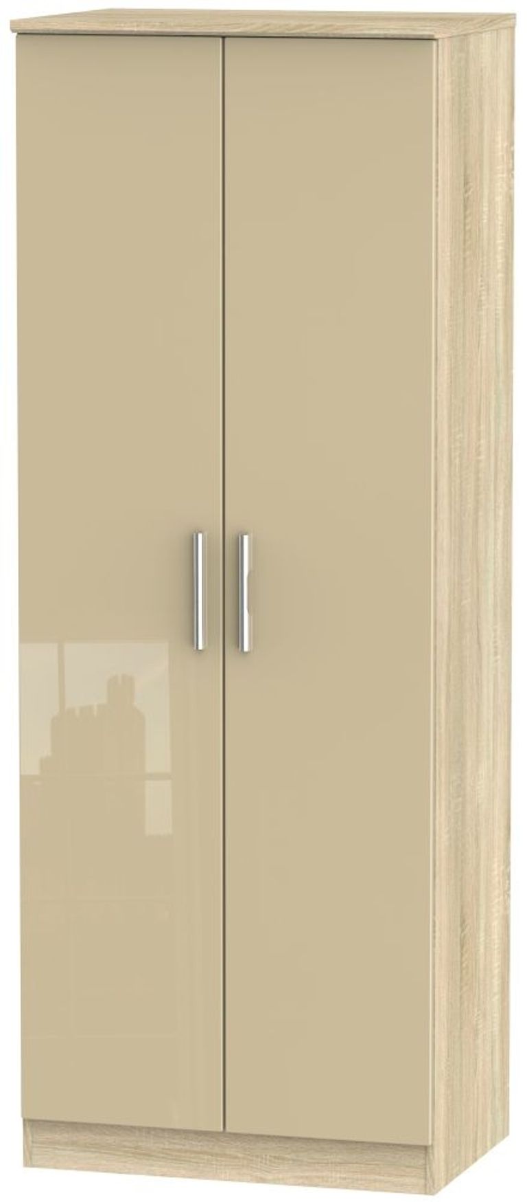 Knightsbridge Mushroom and Oak Effect 2 Door Plain Tall Wardrobe