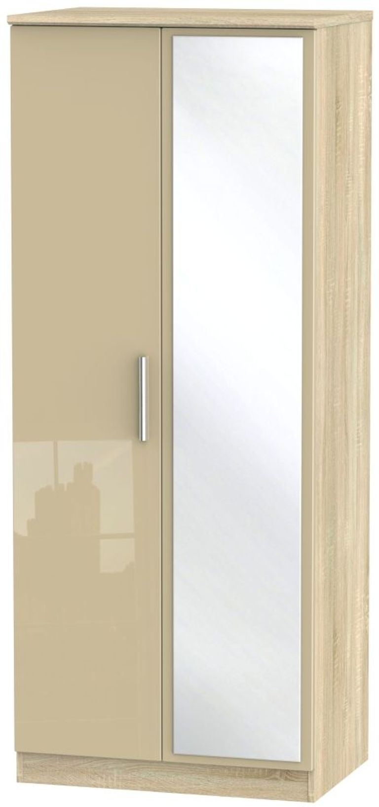 Knightsbridge Mushroom and Oak Effect 2 Door Wardrobe - 1 Mirror