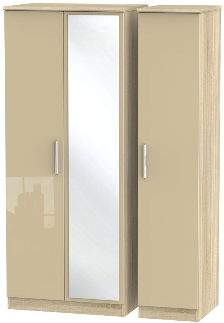 Knightsbridge Mushroom and Oak Effect 3 Door Triple Wardrobe - 1 Mirror