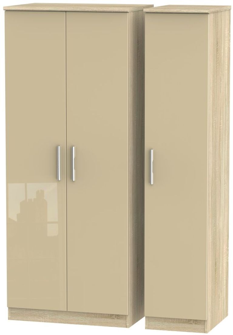Knightsbridge Mushroom and Oak Effect 3 Door Triple Wardrobe