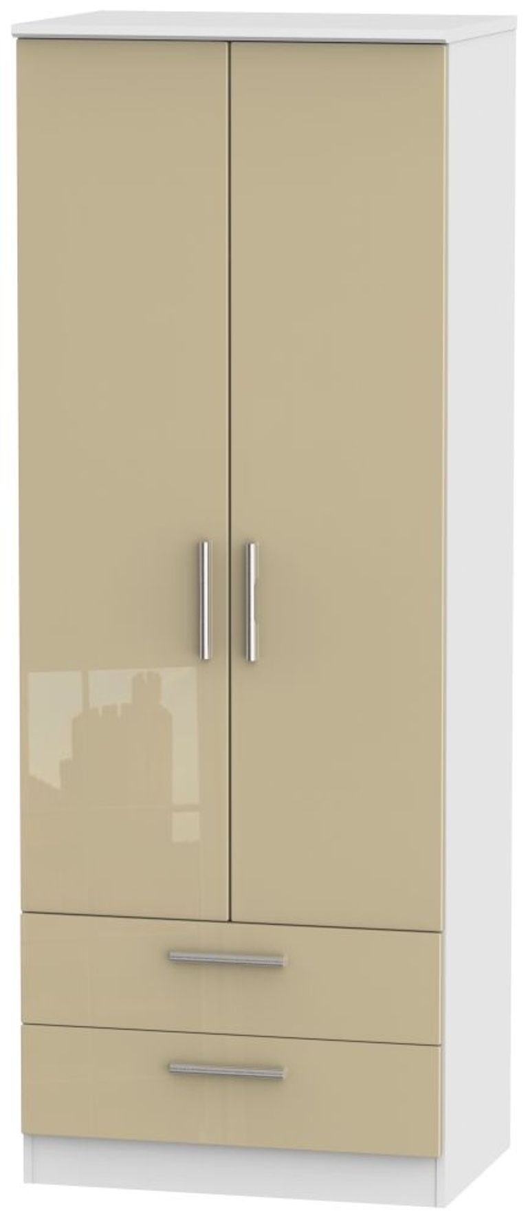 Knightsbridge Mushroom and White 2 Door 2 Drawer Tall Wardrobe
