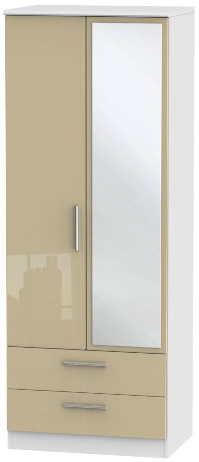 Knightsbridge Mushroom and White 2 Door Combi Wardrobe - 1 Mirror