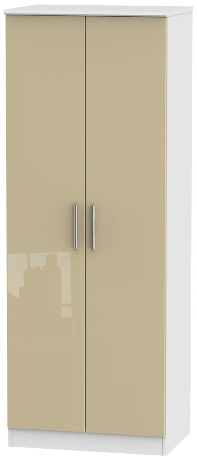 Knightsbridge Mushroom and White 2 Door Plain Tall Wardrobe