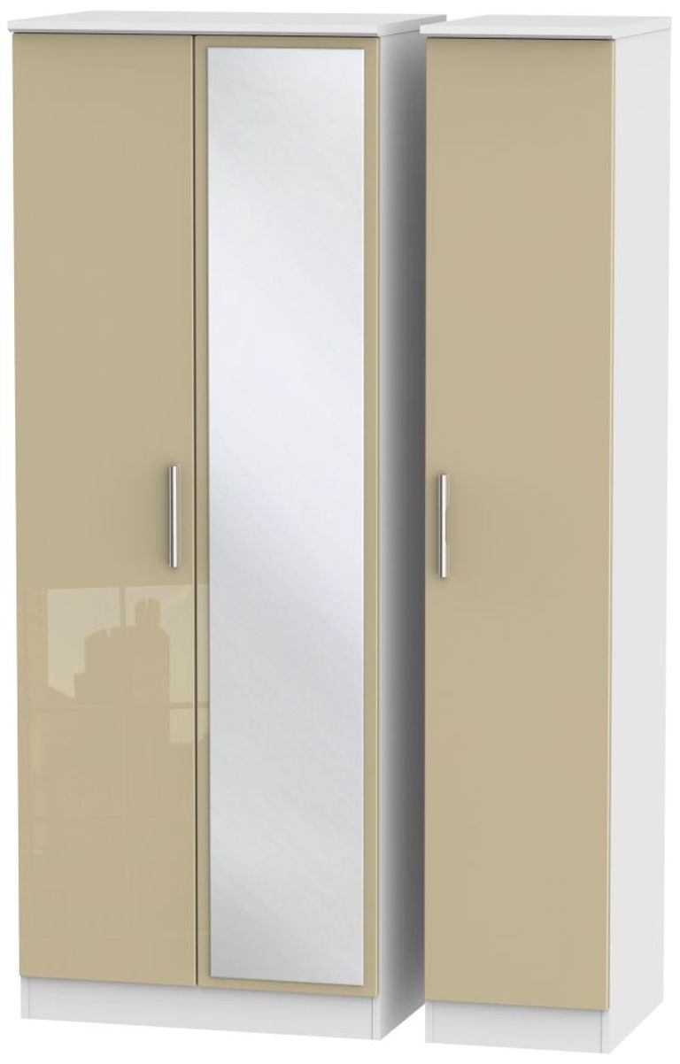 Knightsbridge Mushroom and White 3 Door Tall Triple Wardrobe - 1 Mirror