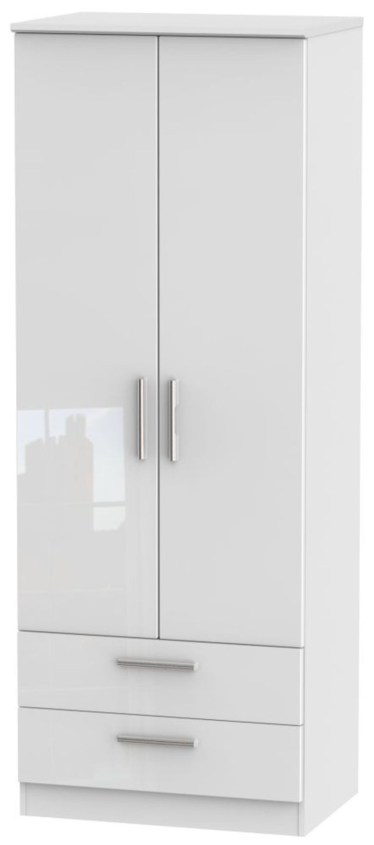 Knightsbridge White Gloss 2 Door 2 Drawer Tall Wardrobe