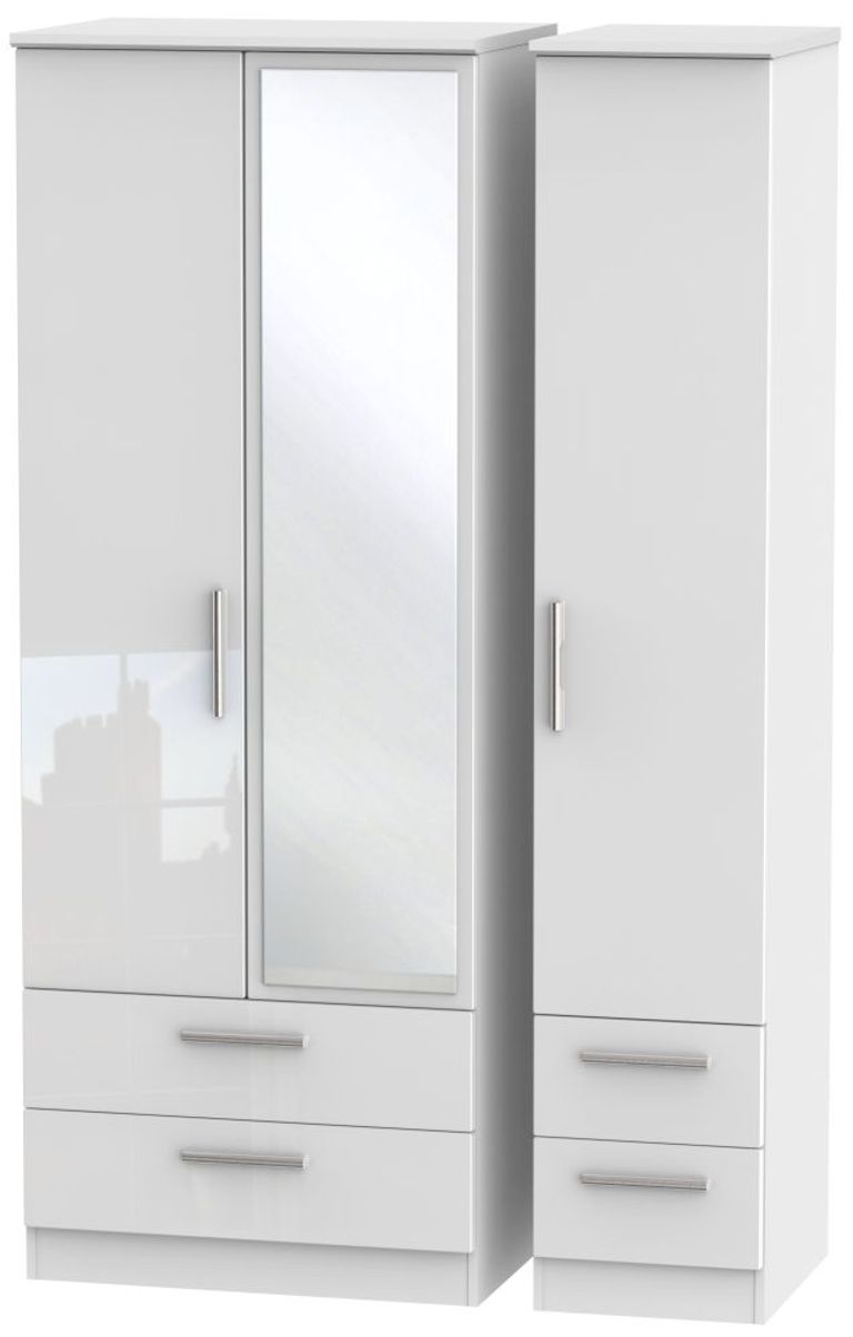 Knightsbridge White Gloss 3 Door Tall Combi Wardrobe - 1 Mirror